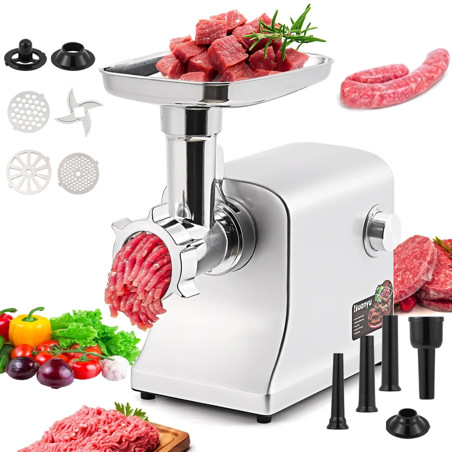 Мясорубка электрическая Huanyu 2800 Вт 2.5 кг/мин Серебристый, фото №1 Мясорубка электрическая Huanyu 2800 Вт 2.5 кг/мин Серебристый, фото №1