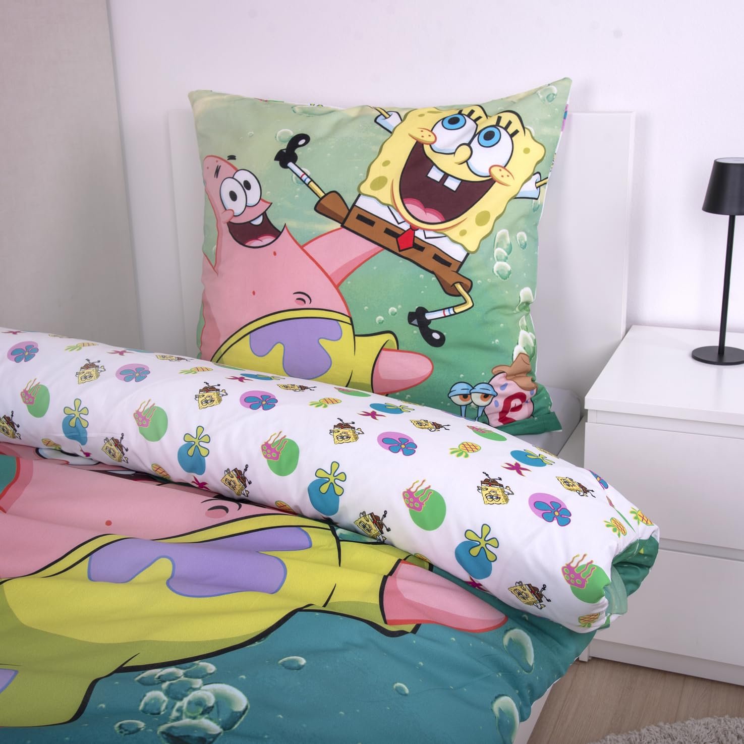 Постільна білизна Herding SpongeBob Squarepants, наволочка 80 x 80 см з двостороннім малюнком, підковдра 135 x 200 см, на блискавці, 100% бавовна/рефорсе, різнокольоровий, фото №5