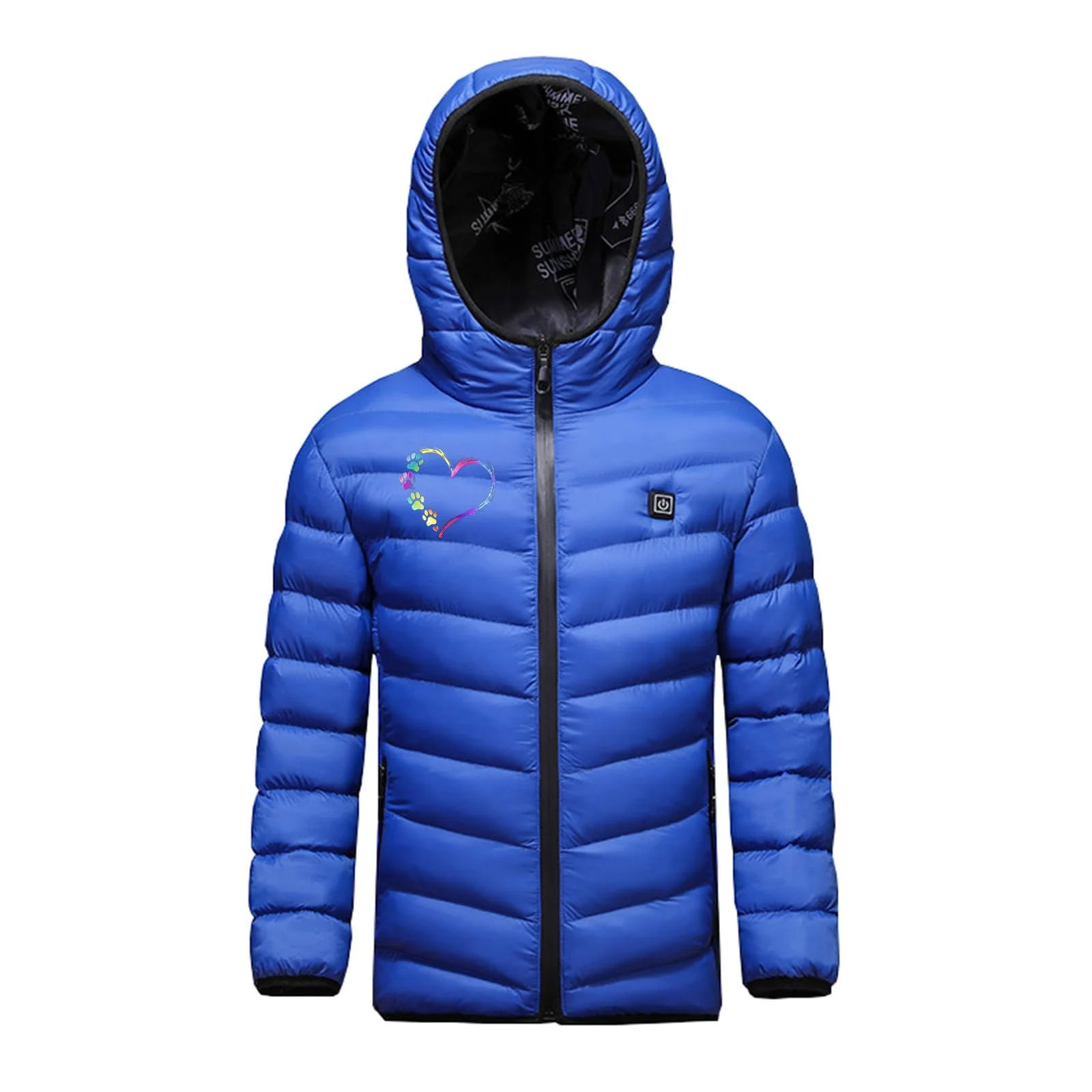 Куртка з електропідігрівом для дітей з капюшоном та модним креативним принтом, стьобана пухова, 3 рівні температури, USB легка з електропідігрівом, фото №2