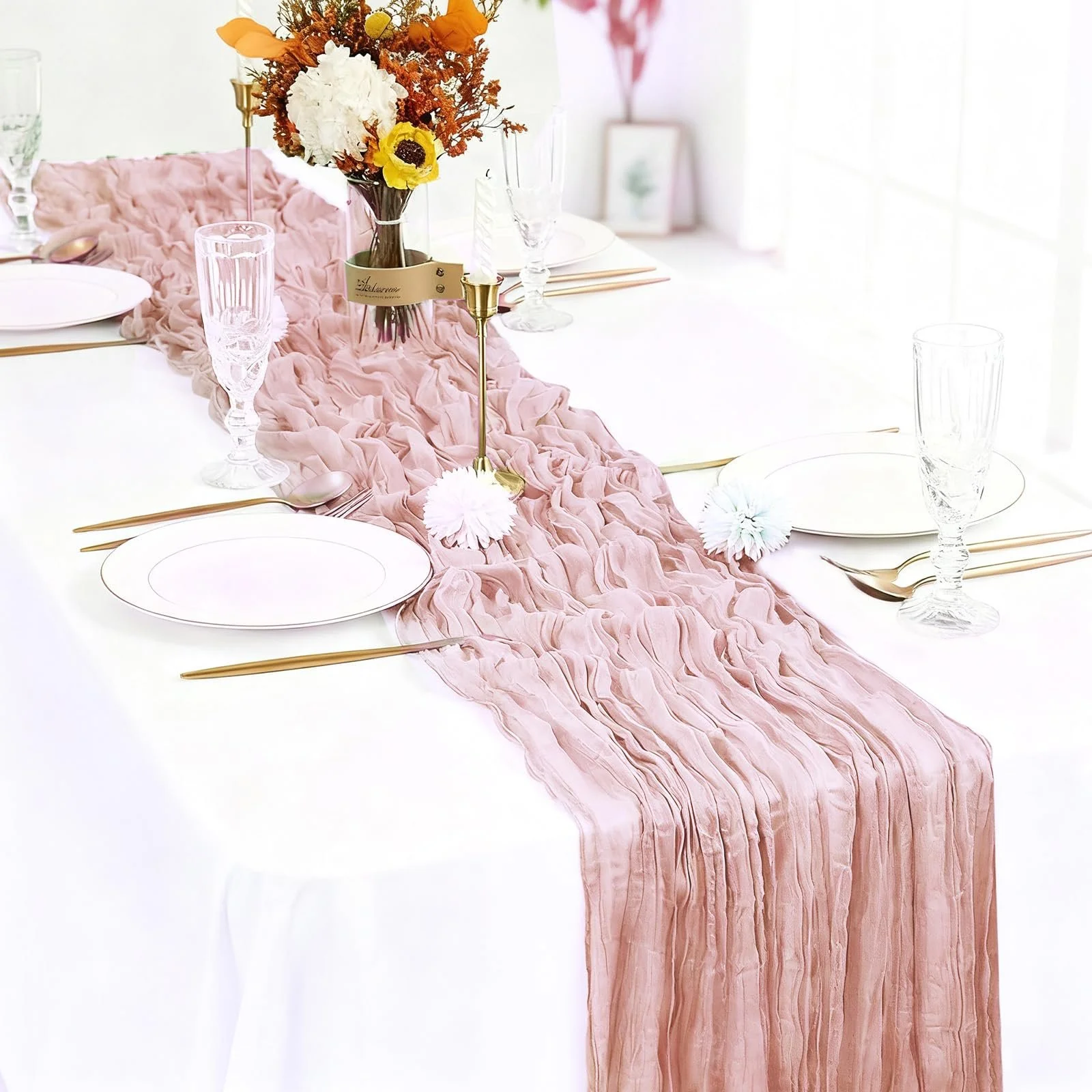 Скатертина-Ранер Vintage Pink 8 шт. 50 x 300 см марлева Gauze Cheese Cloth плісирована Vintage Pink, фото №7