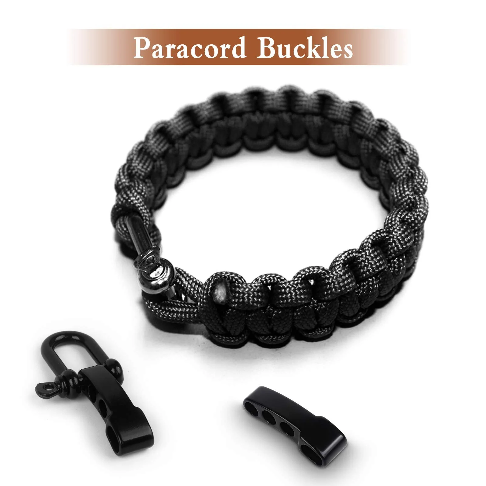 Набір для браслета з паракорду, комплект з 10 U-подібними скобами з нержавіючої сталі для виживання на відкритому повітрі, (чорний), фото №6