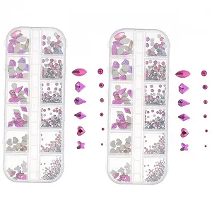 Аксессуары для дизайна ногтей ABOOFAN 2 коробки, Кристаллы, Металлические украшения, Плоские стразы, Драгоценности для ногтей, Фиолетовые - Фото 1