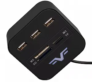 Концентратор USB 2.0 Frime 3хUSB2.0, SD MS TF Black (FHC-AllinOne3p2B) - Фото 1