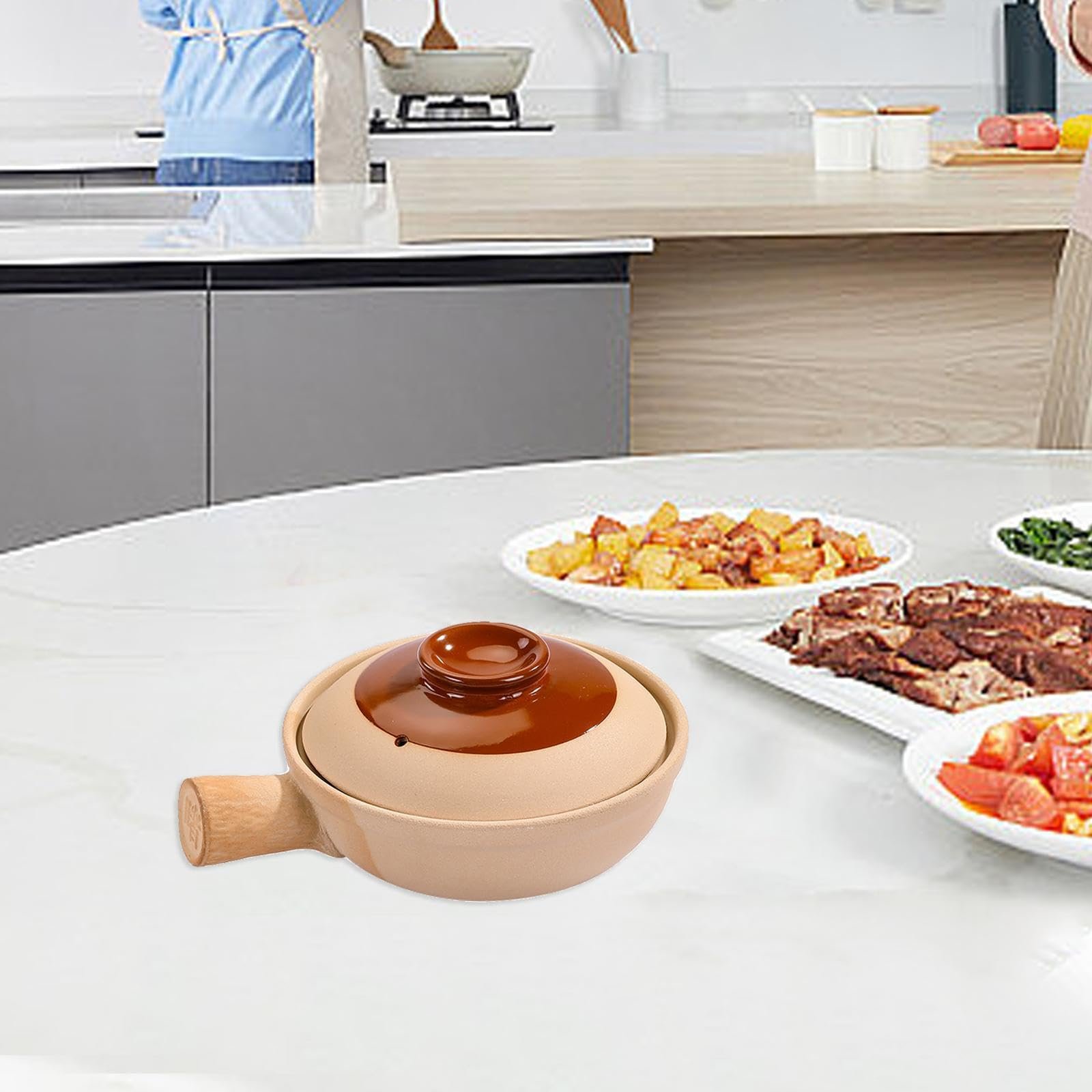 Ківш керамічний для рису та тушкування з кам'яної кераміки з кришкою, фото №4 Ківш керамічний для рису та тушкування з кам'яної кераміки з кришкою, фото №4