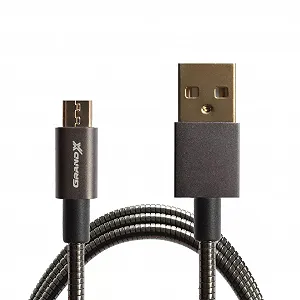 Кабель Grand-X USB-microUSB Cu 2,1A, Black 1m доп защита-метал оплетка (MM-01)