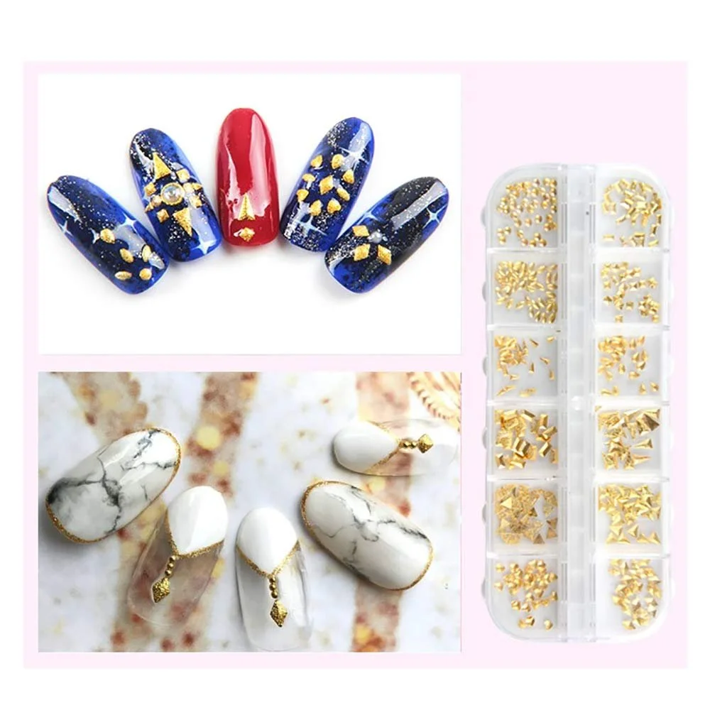 Шпильки для нігтів Круг Квадрат Трикутник Золотий Метал для дизайну нігтів 3D прикраси, фото №1