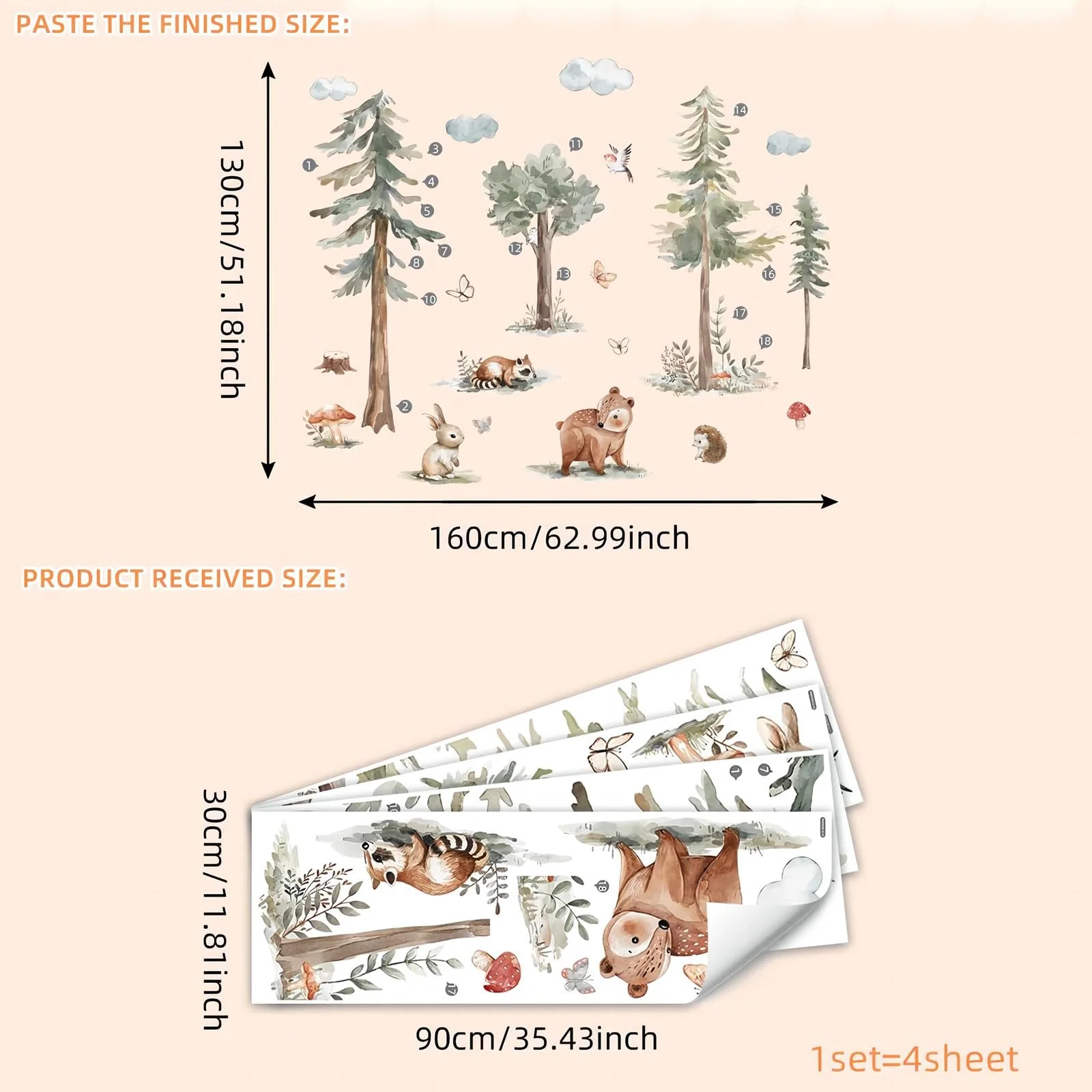 Наклейка на стіну TACHIO Tree Large Pine Forest Animals Bear 4 шт., фото №5 Наклейка на стіну TACHIO Tree Large Pine Forest Animals Bear 4 шт., фото №5