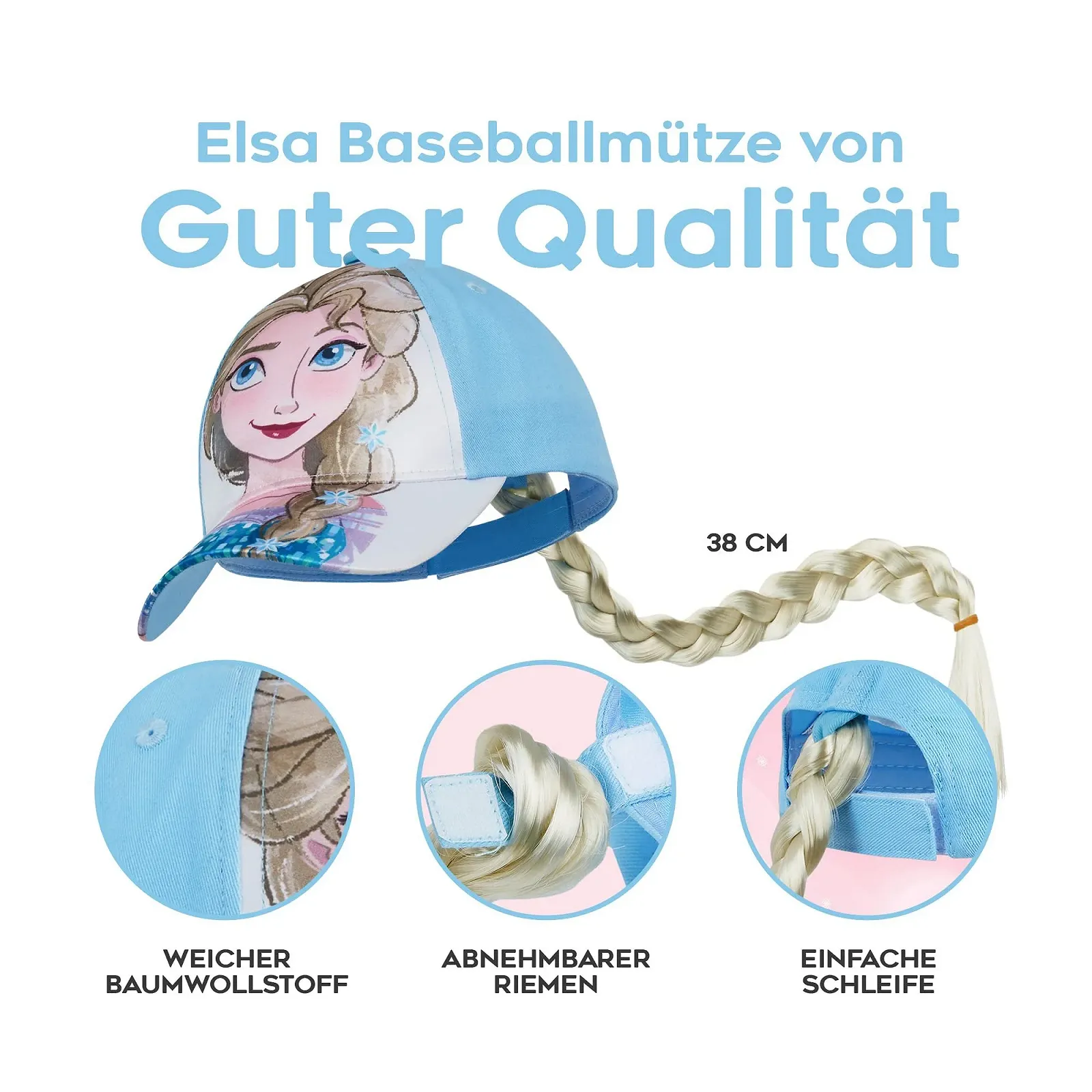 Бейсболка Disney Princess Collection для девочек One Size со съемной косой, фото №3