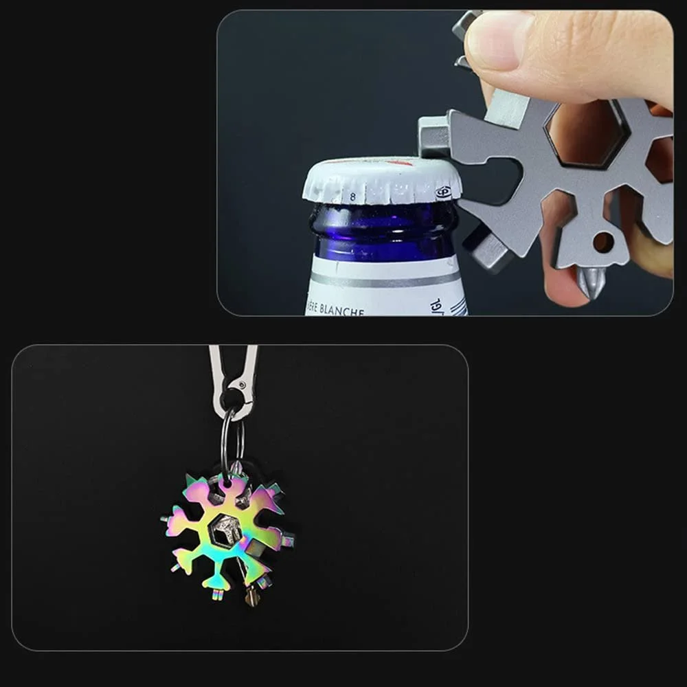 Мультитул Сніжинка 18 в 1, портативний, з нержавіючої сталі для кемпінгу, походів, пригод, подорожей, фото №6