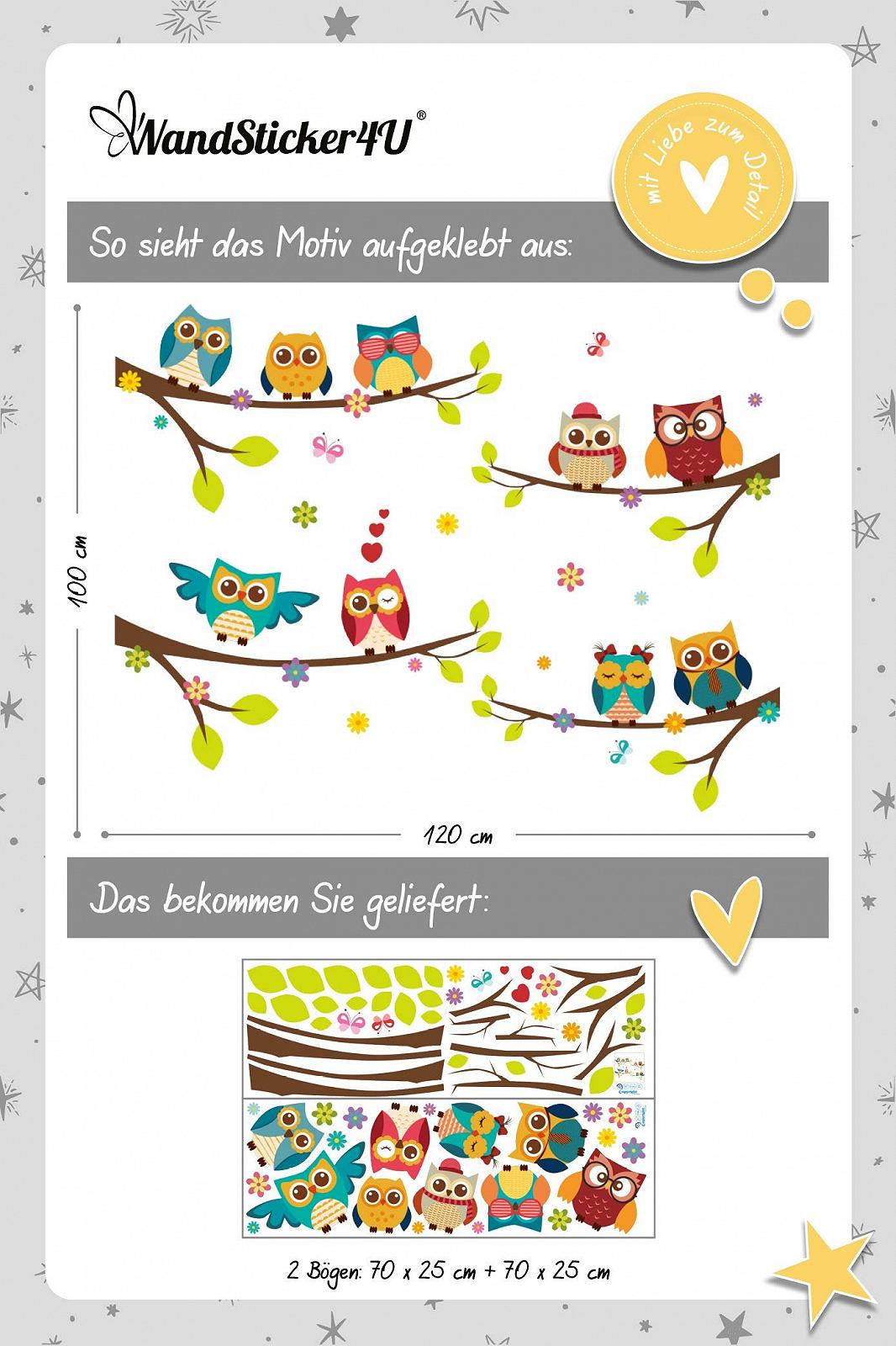 Наклейка на стіну WandSticker4U 9 Cute Owls Сови на гілках 120 x 100 см, фото №7
