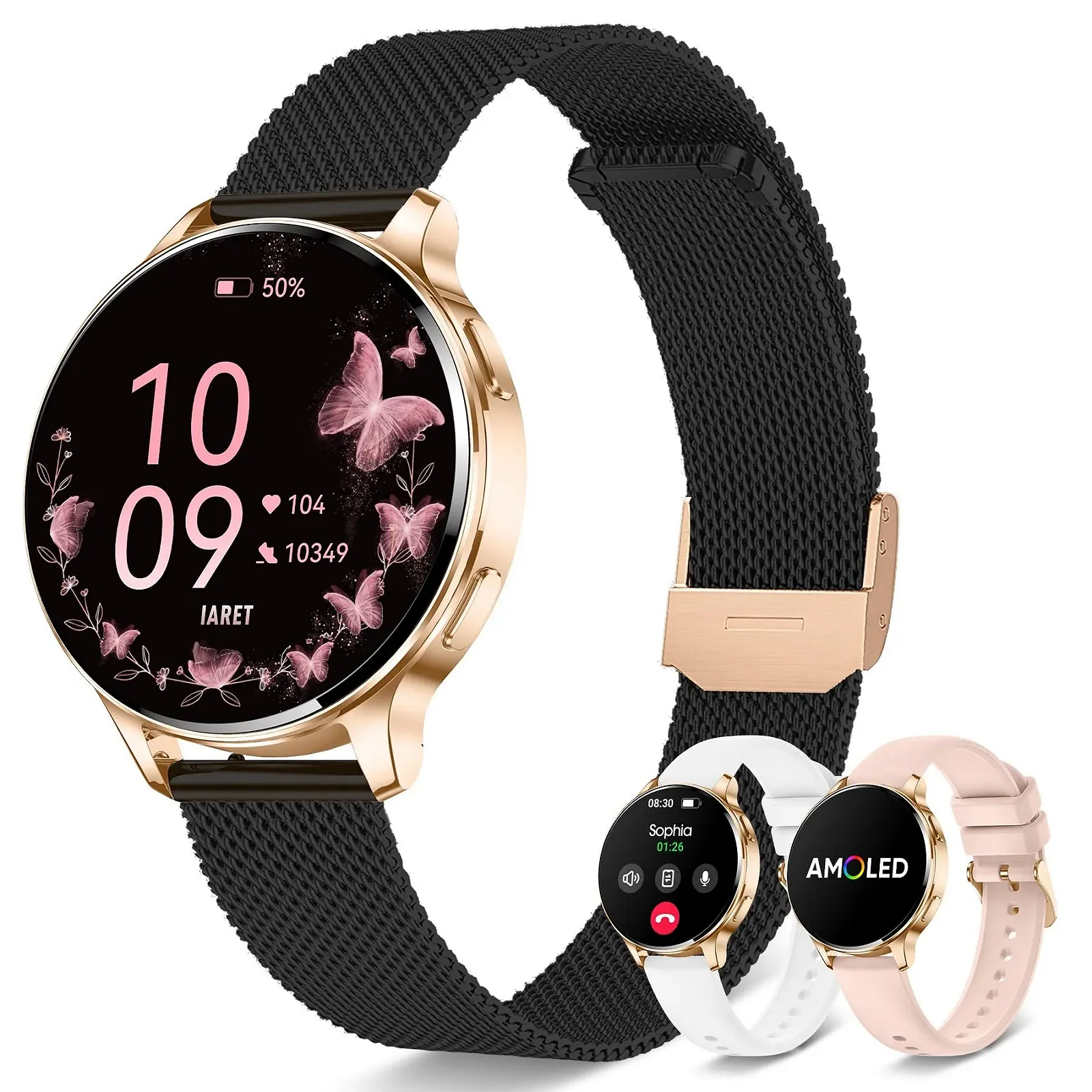 Жіночий Смарт-годинник Круглий Чорний Золотий, фото №1