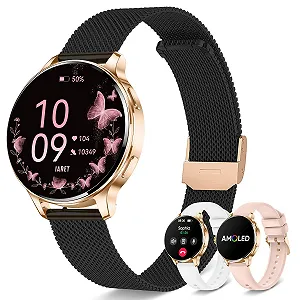 Женские Смарт-часы Круглый Черный Золотой - Фото 1