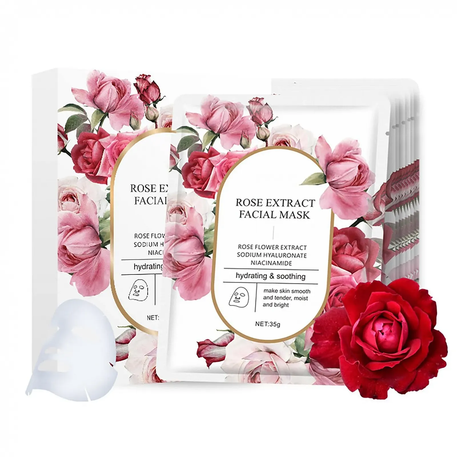 Тканевая маска для лица ARCHIDATE с экстрактом розы, 5 шт. Увлажняющая маска для лица. Набор косметических масок для женщин. Маска для лица против морщин. Маски для красоты, для гладкой упругой кожи, фото №1