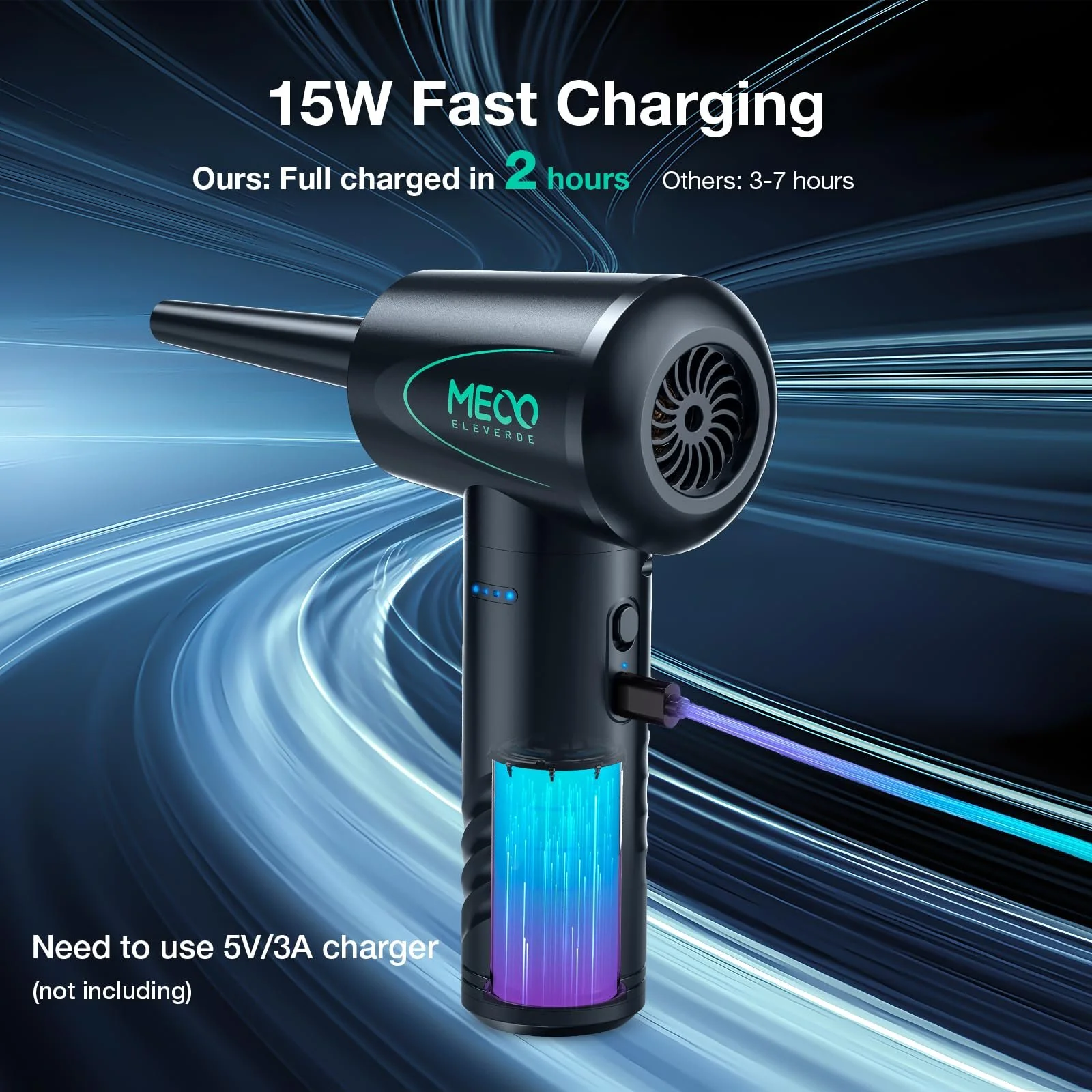 Електрична повітродувка MECO ELEVERDE 100000 RPM 7 кПа Акумуляторна USB-C, фото №3