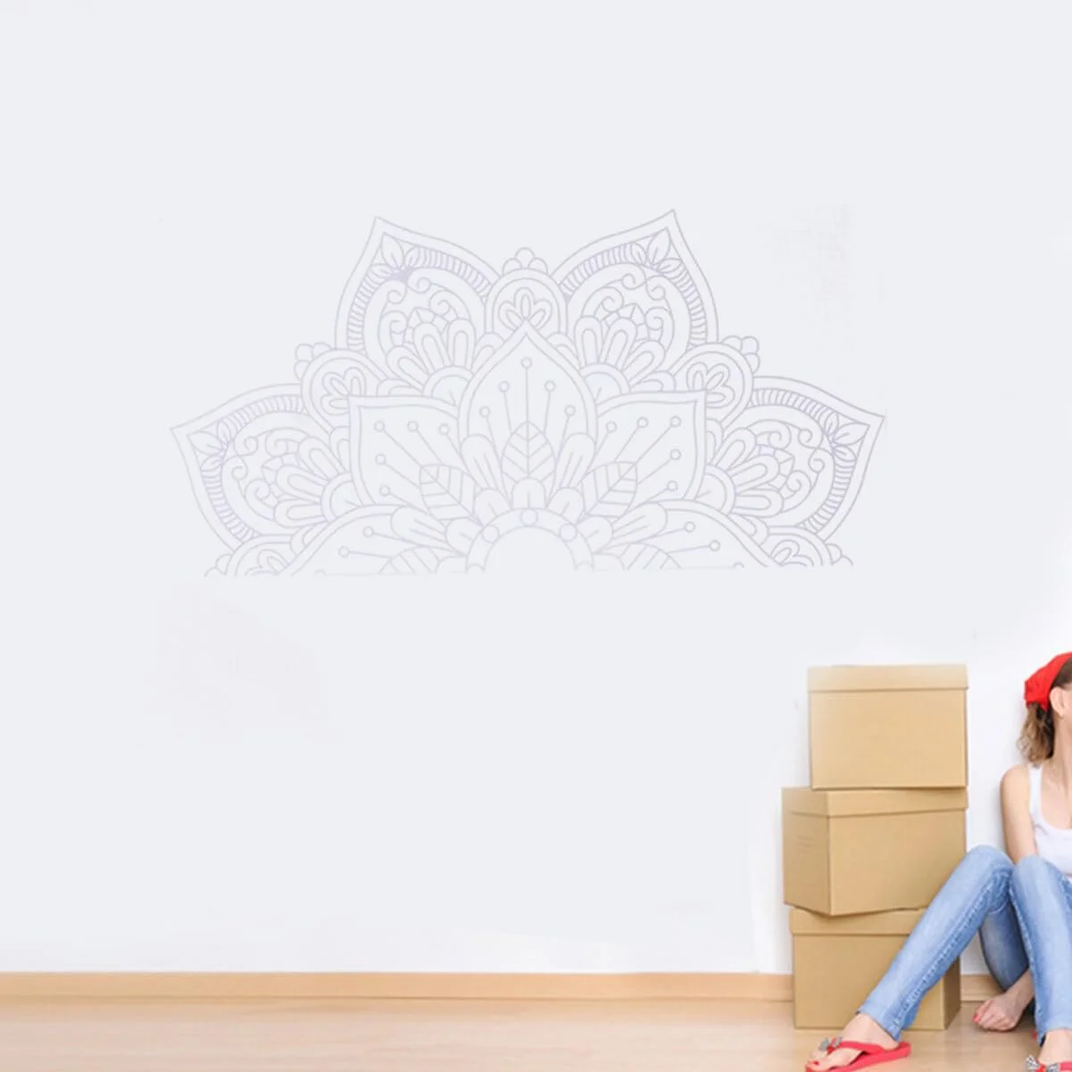 Наклейка на стіну Healeved Mandala Фіолетовий горщик Напівколо Біла 2 шт., фото №4