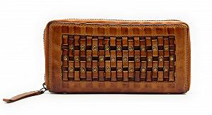 Кошелек Женский из Натуральной Кожи Wash Кожа с Заклепками Braided Look RFID Защита Cognac Contemporary - Фото 1