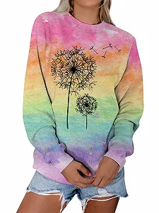 Женский Свитшот Dresswel Одуванчик Длинный рукав С принтом Одуванчика Пуловер Осень Зима Блузка Топы - Фото 1