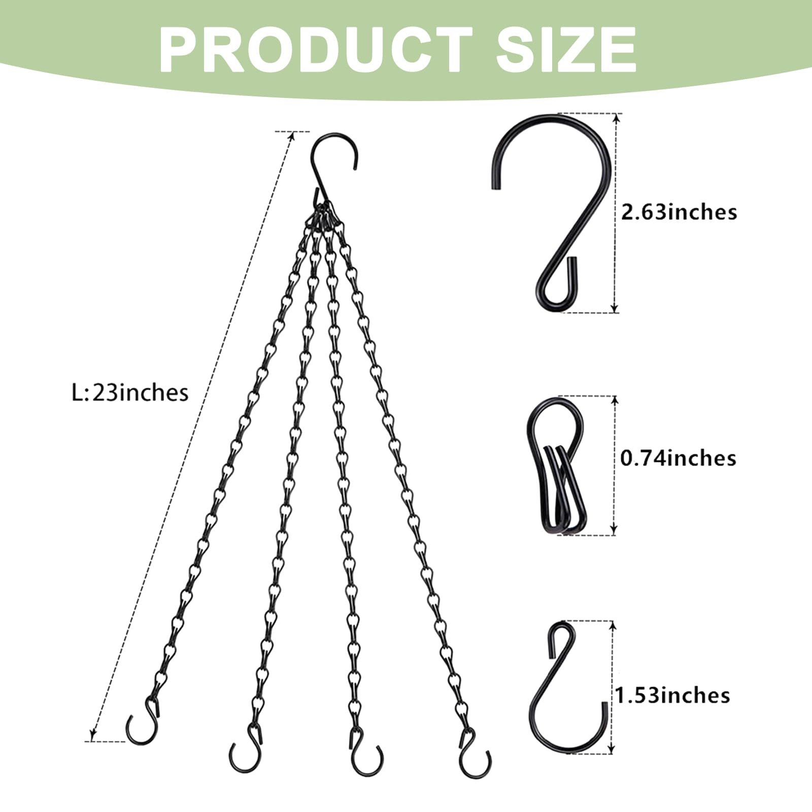 Ланцюги для підвісних кошиків Металеві 3-точкові 58 см 4 шт. Чорні, фото №2