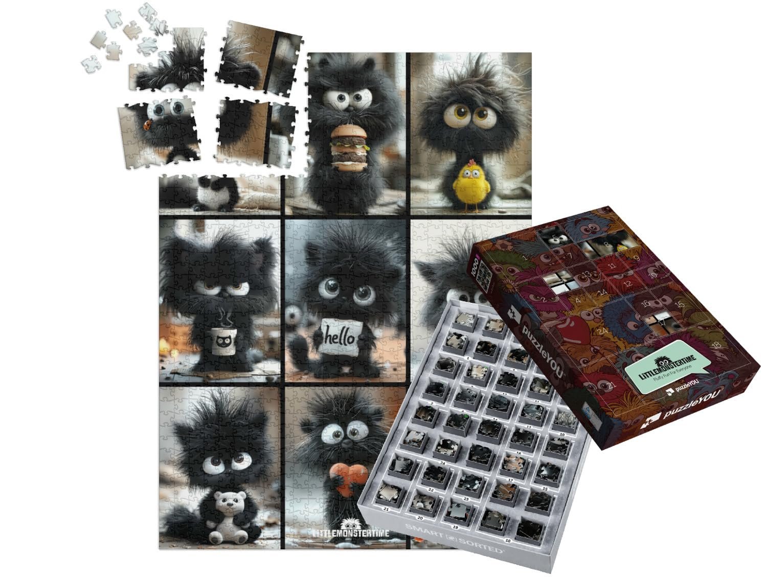 Пазл-адвент-календарь puzzleYOU LITTLEMONSTERTIME Black Monster Collage 1000 деталей, фото №1