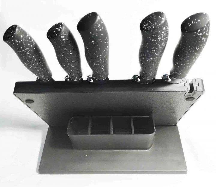 Набір кухонних ножів з нержавіючої сталі з магнітною підставкою UNIQUE UN-1841-KS 6 предметів точілка Чорна, фото №6 Набір кухонних ножів з нержавіючої сталі з магнітною підставкою UNIQUE UN-1841-KS 6 предметів точілка Чорна, фото №6