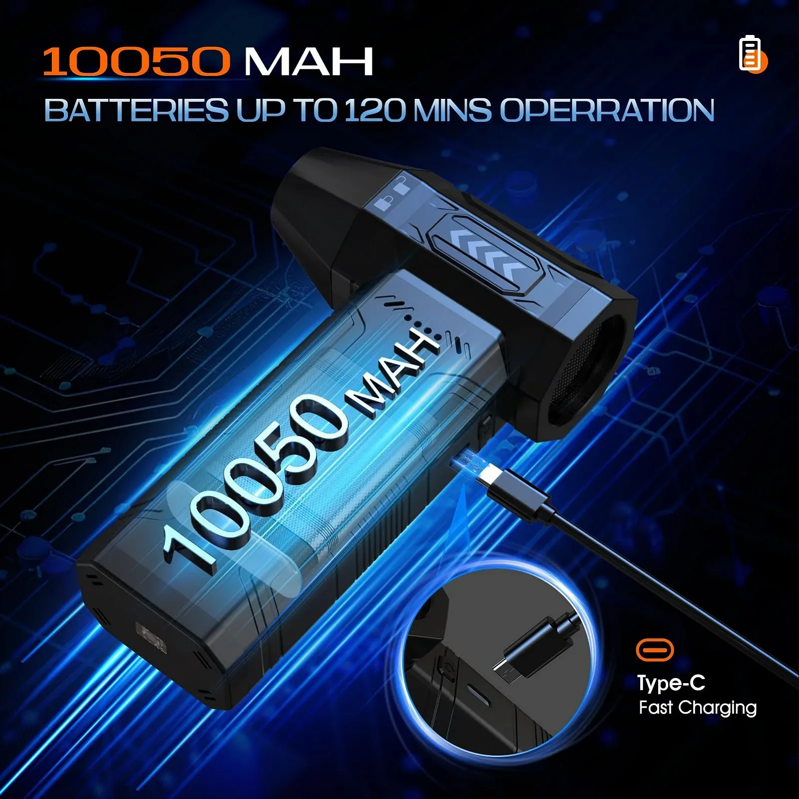 Электрическая воздуходувка CCmall T0300 4 скорости 180,000 RPM 10,000 mAh Dark Black, фото №5 Электрическая воздуходувка CCmall T0300 4 скорости 180,000 RPM 10,000 mAh Dark Black, фото №5