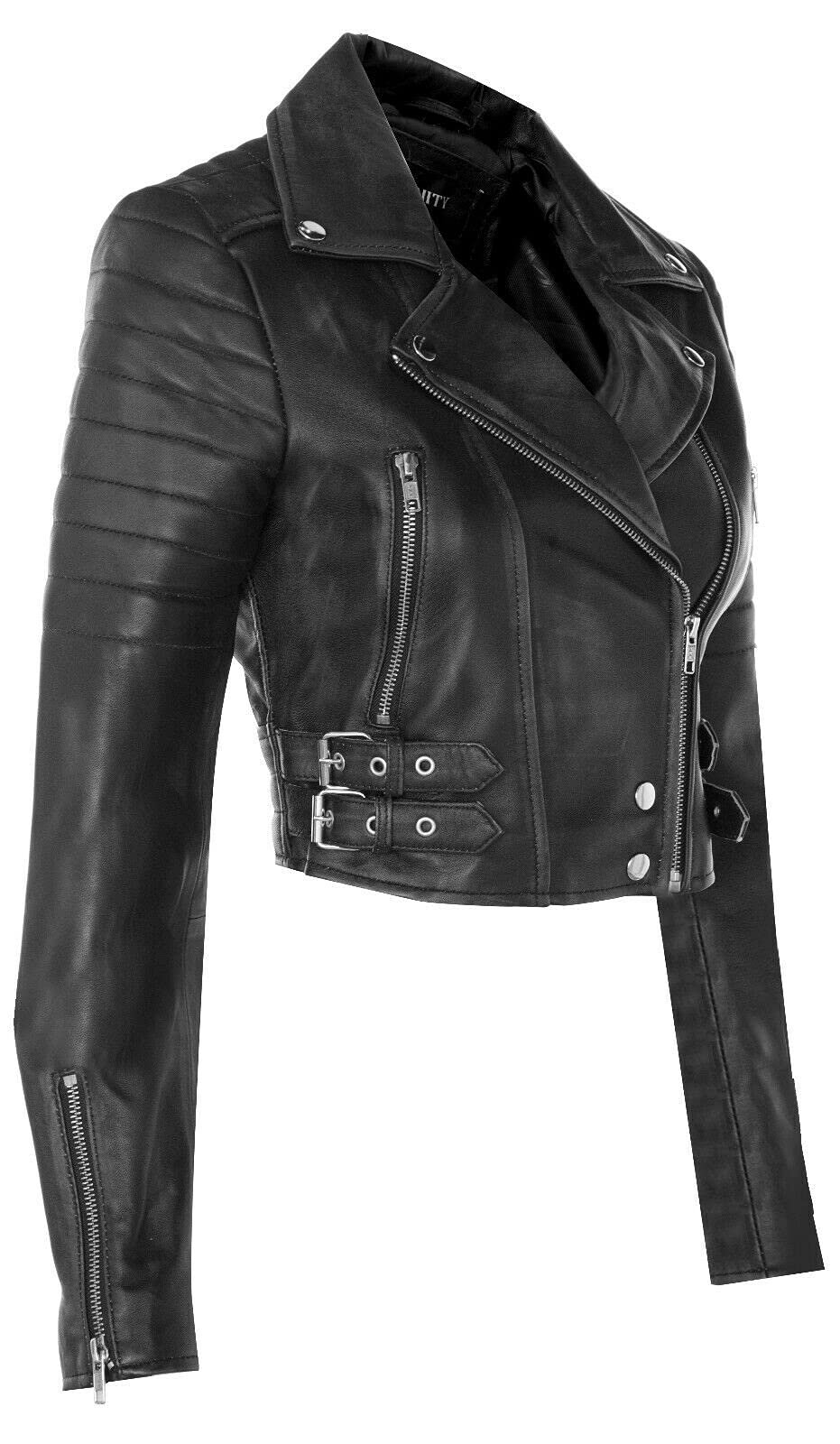 Куртка Infinity Leather Женская 100% Натуральная Кожа Черный Дизайн Байкерская Готическая Короткая, фото №2
