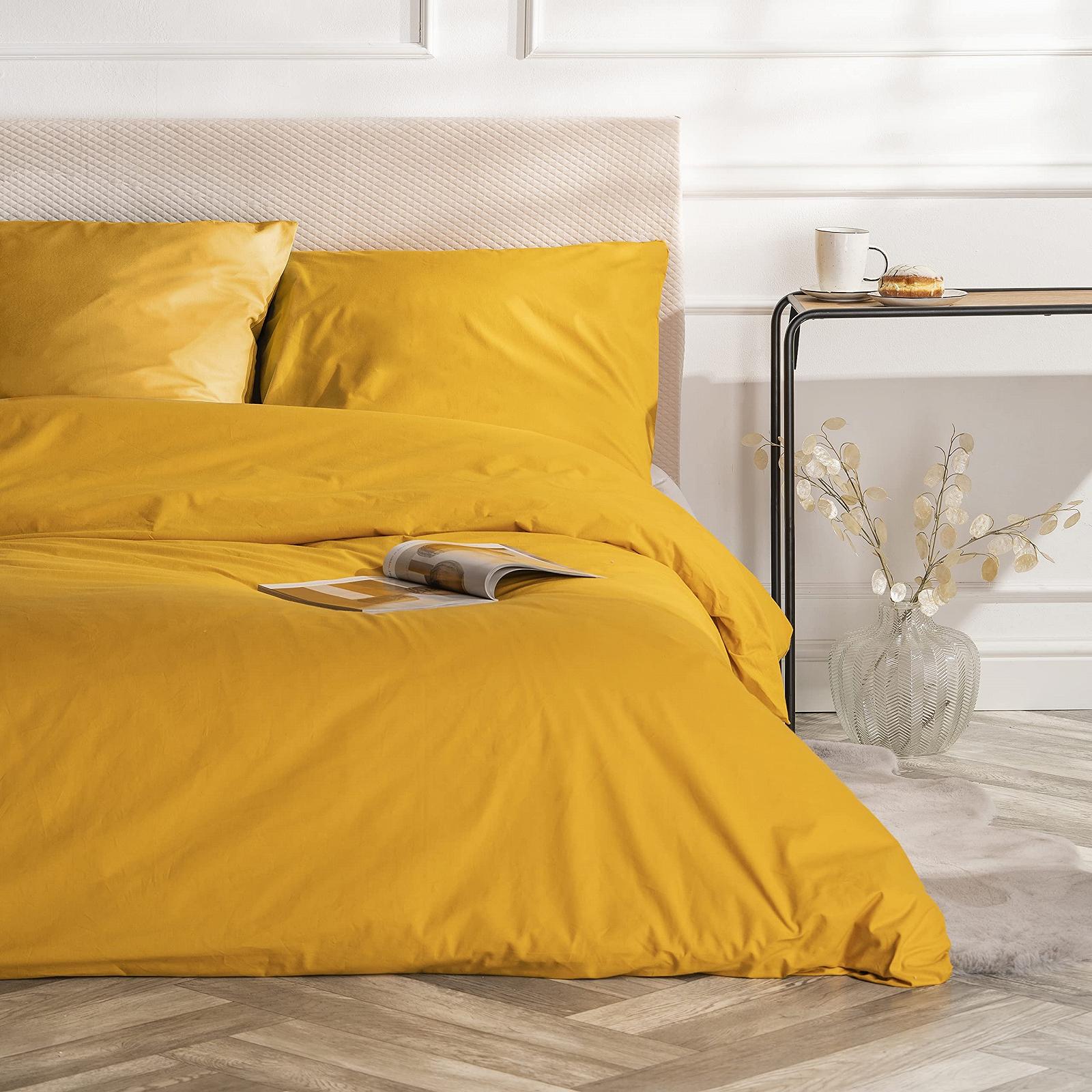 Постільна білизна VelvetHome Deluxe 135 x 200 см, 100% бавовна, з наволочкою 80 x 80 см, гірчичного кольору, фото №1