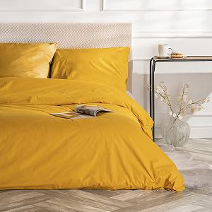 Постільна білизна VelvetHome Deluxe 135 x 200 см, 100% бавовна, з наволочкою 80 x 80 см, гірчичного кольору - Фото 1