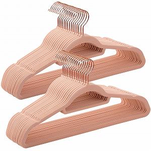 Вешалки SONGMICS CRF21PK30 Бархатные, Набор 30 шт, Нескользящие, Маленькая планка для галстука, Вращающийся на 360 градусов крючок, Толщина 0.6 см, Компактные, Длина 43.5 см для пальто/брюк, Розовое золото/Светло-розовый - Фото 1