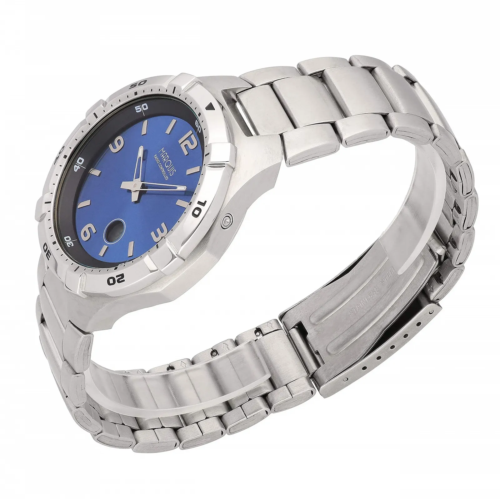 Мужские радиоуправляемые часы MARQUIS 6526, серебристый, синий, браслет, фото №3