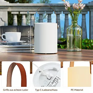 Настільна лампа світлодіодна Wireless Акумуляторна USB-C Dimmable IP44 Шкіряна ручка synthetic.ua - Фото 1