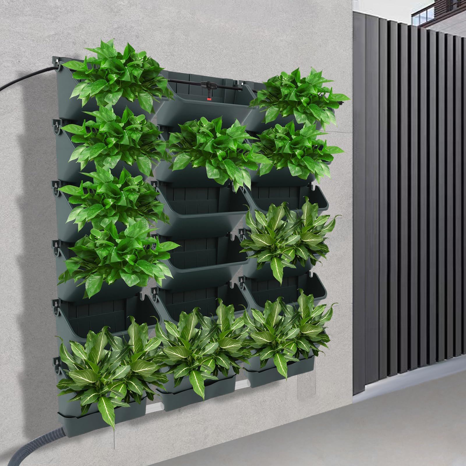 Набір вертикальних настінних горщиків 18 шт. автоматичний полив таймер зелений, фото №4 Набір вертикальних настінних горщиків 18 шт. автоматичний полив таймер зелений, фото №4
