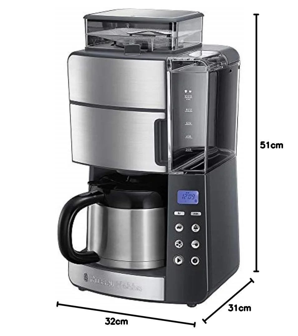 Кофемашина с кофемолкой Russell Hobbs Grind & Brew 25620-56, 10 чашек, цифровой программируемый таймер, 3 уровня помола, 1000 Вт, фото №11 Кофемашина с кофемолкой Russell Hobbs Grind & Brew 25620-56, 10 чашек, цифровой программируемый таймер, 3 уровня помола, 1000 Вт, фото №11