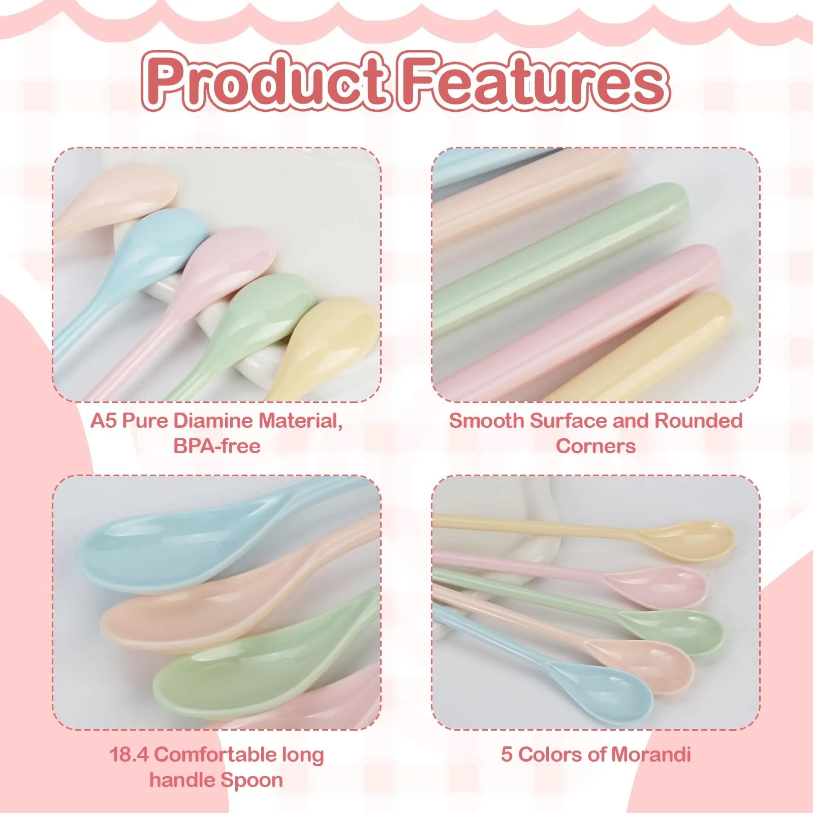 Ложки Меламінові, Набір 10 шт., 18.4 x 2.9 см, Різнокольорові, фото №3 Ложки Меламінові, Набір 10 шт., 18.4 x 2.9 см, Різнокольорові, фото №3