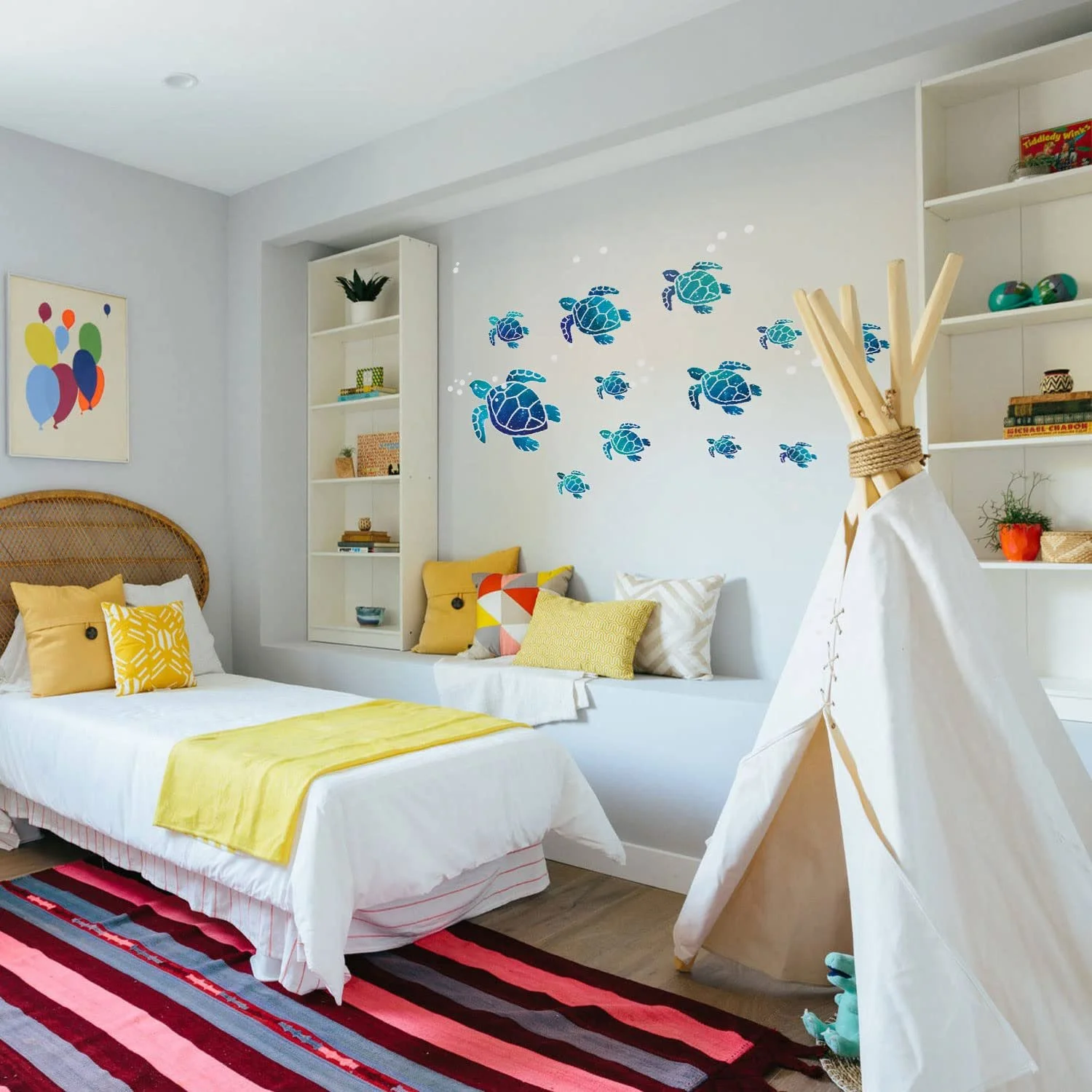 Наклейки на стіну 12 штук Морські черепахи Під водою Вінілові Водонепроникні Сині, фото №5