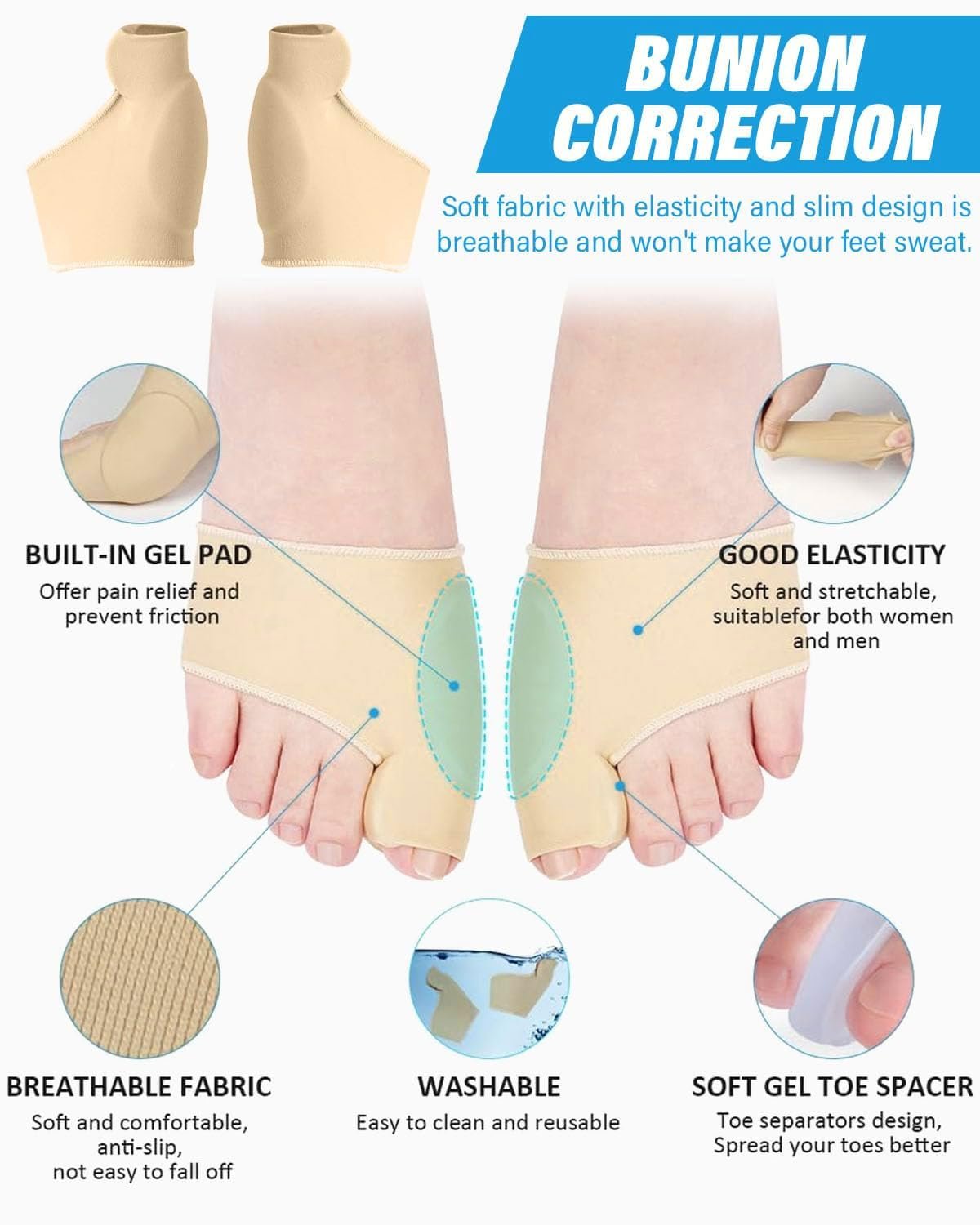 Шкарпетки Bunion з гелевою подушечкою розміру 35-40S, тілесного кольору, фото №3