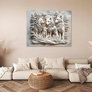 Наклейка на стіну SUPERDANT 3D Сім'я вовків у горах Вінілова 80 x 30 см - Фото 1