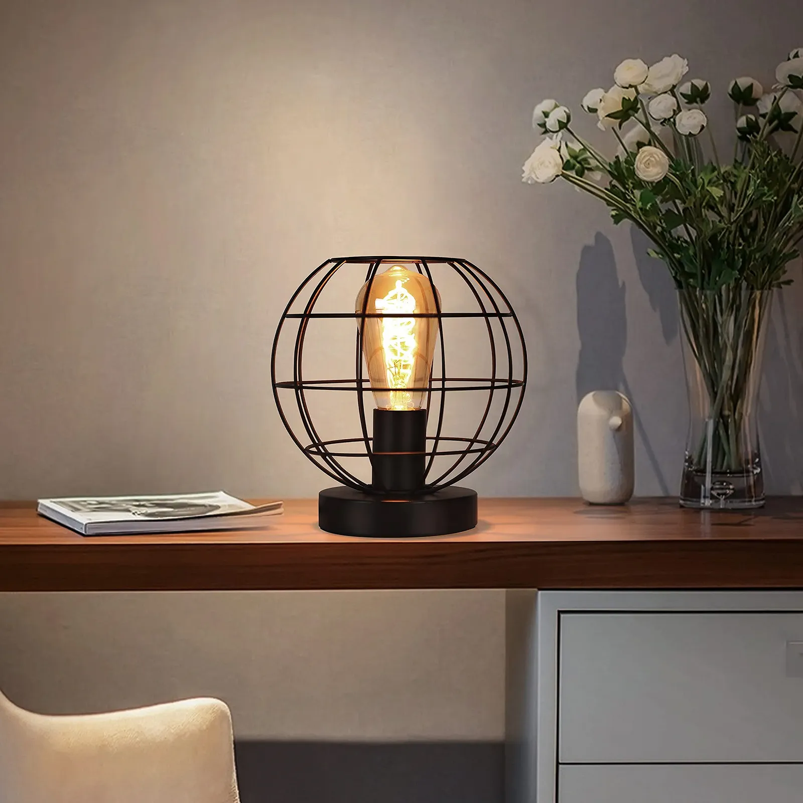 Настільна лампа ZMH Vintage металева чорна E27 40 Вт, фото №1