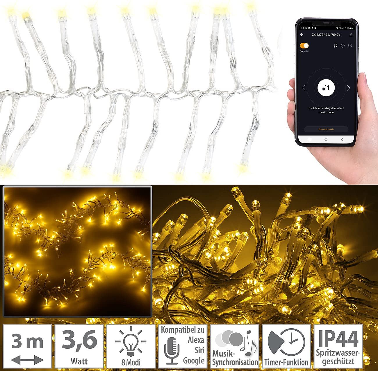 Гірлянда Lunartec Smart WiFi LED 300 LED 3 м прозора, фото №3