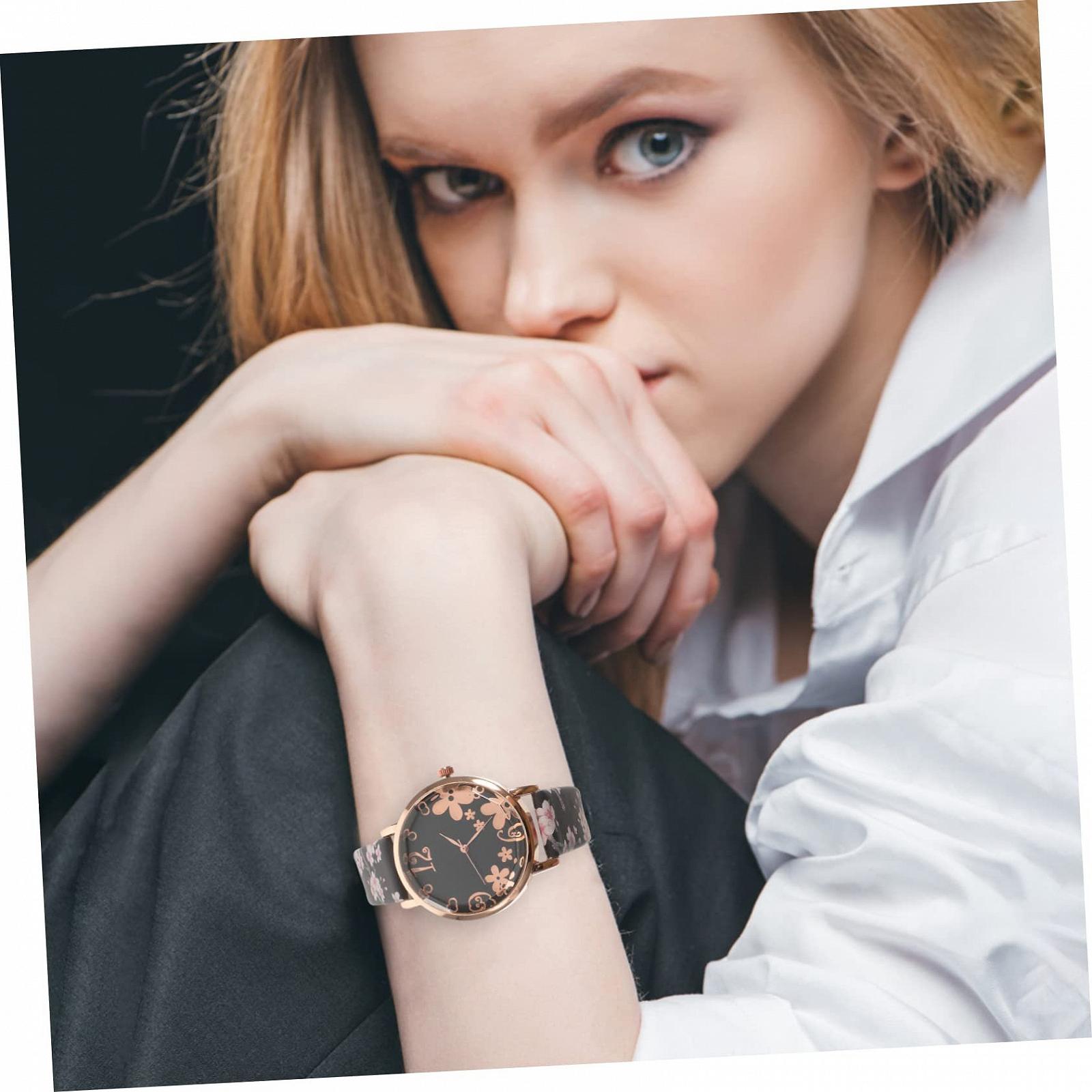 Жіночий годинник LIFKOME Декоративний годинник Аналоговий Квітковий Чорний, фото №6