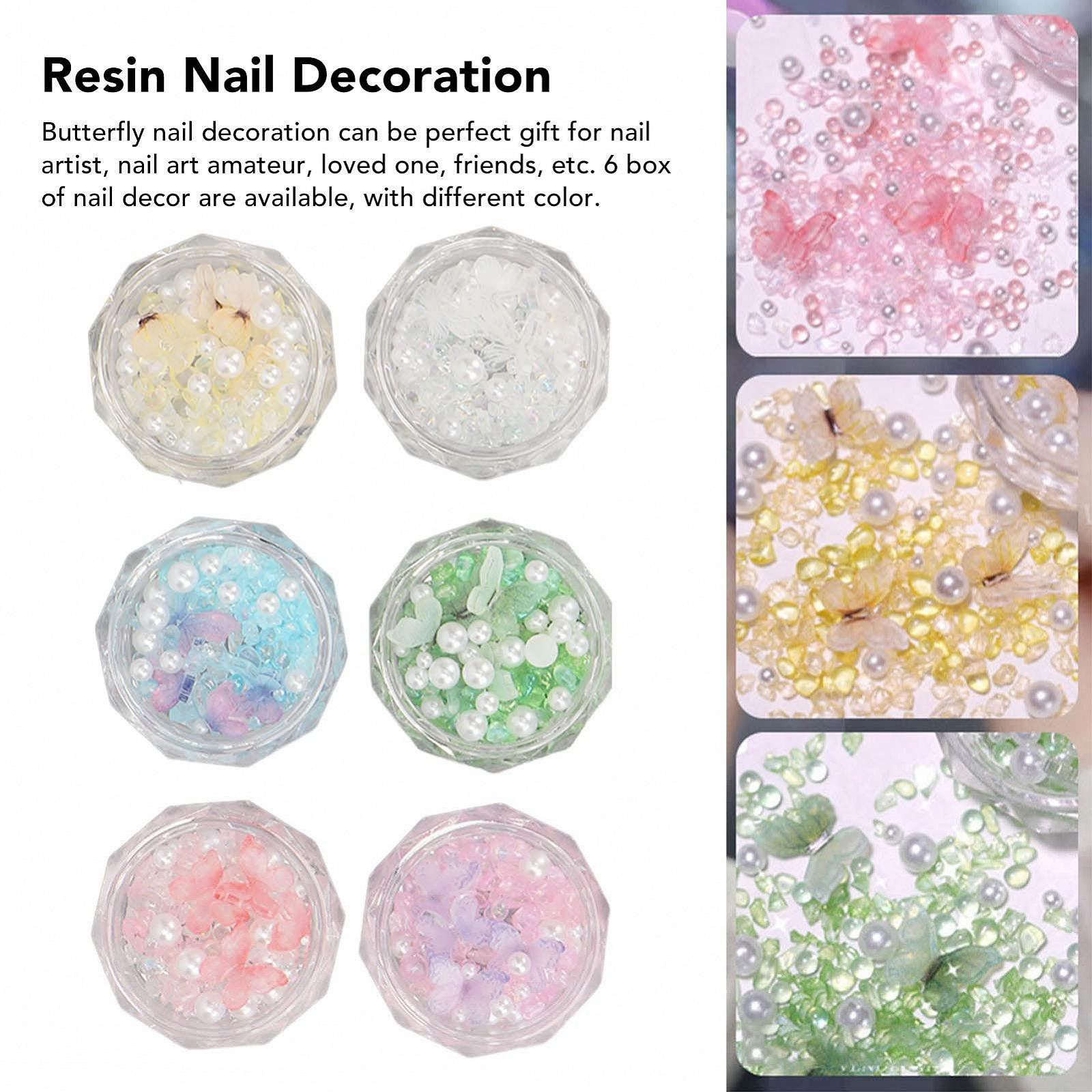 Набор украшений для ногтей 3D Бабочка Harz 6 коробок, искусственный жемчуг, фото №3