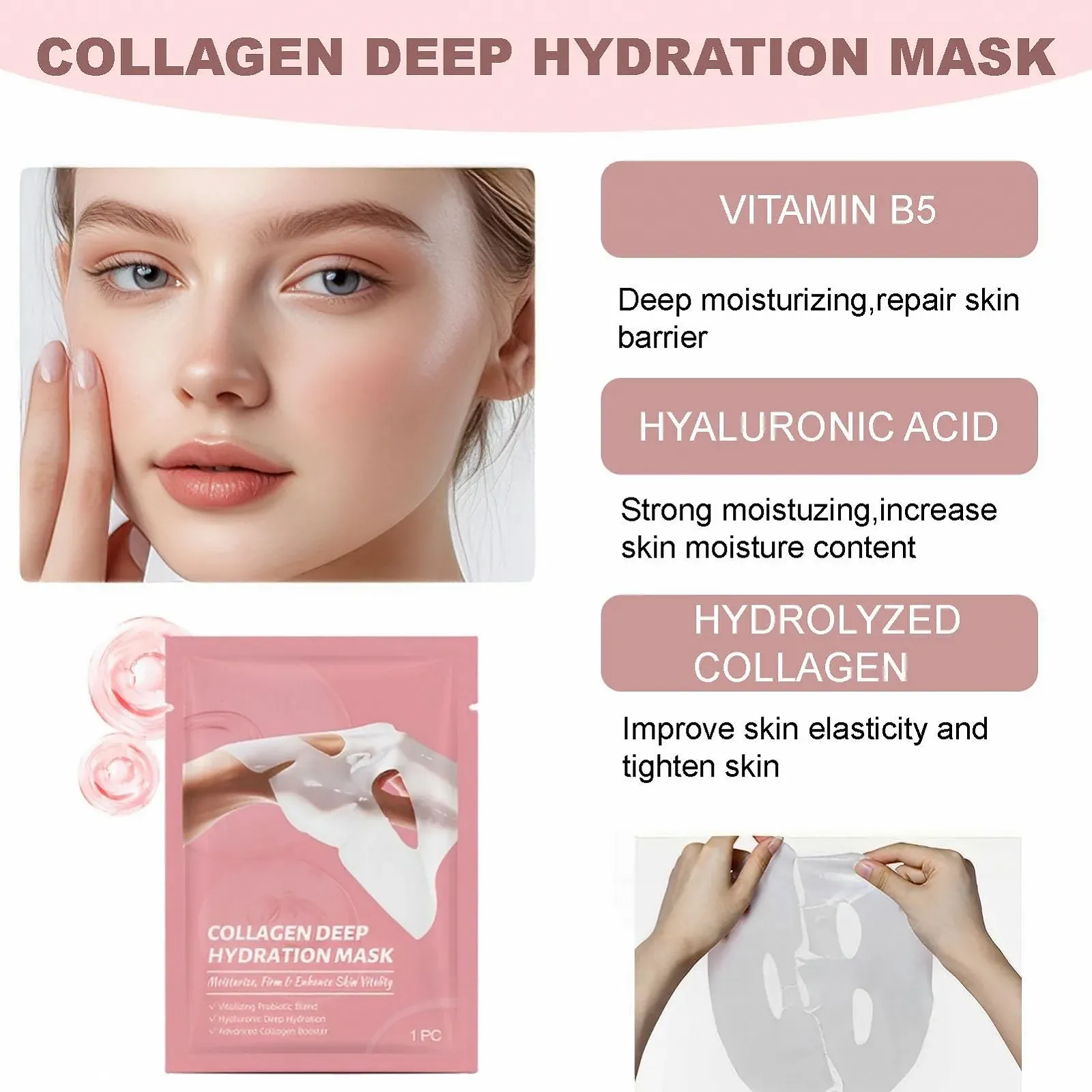 Маска Bio-Collagen Real Deep Зволожуюча колагенова маска Нічна, Dark Pink - 5 шт, фото №5