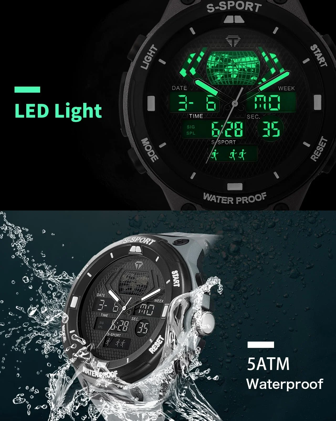Мужские часы CIVO Цифровые Спортивные Военные часы Мужские Водонепроницаемые LED Цифровые часы Секундомер Будильник, фото №6