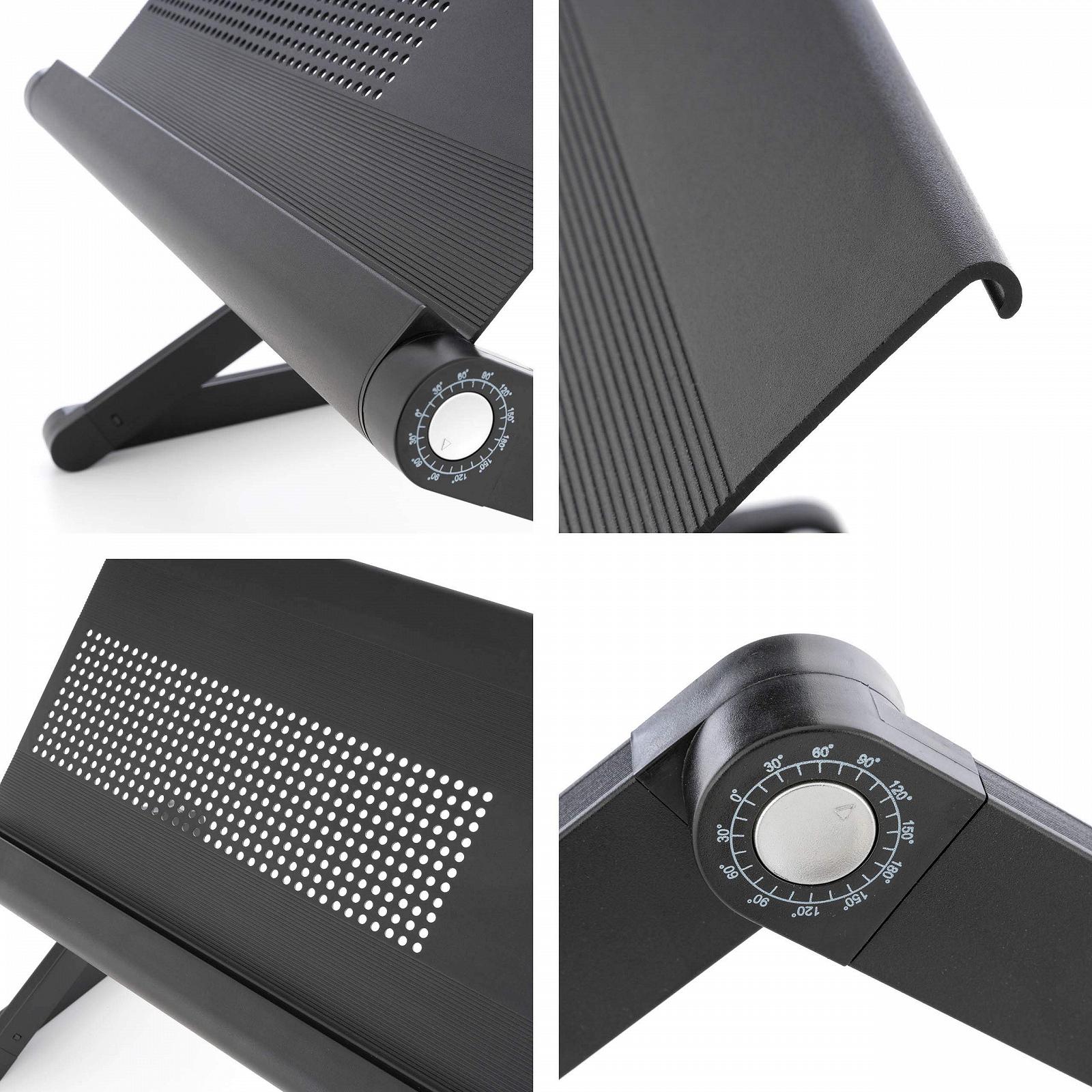 Столик для ноутбука Підставка Пластина з алюмінієвого сплаву 45 x 25 см Чорний Регульована висота Вентиляційні отвори для ліжка, фото №6