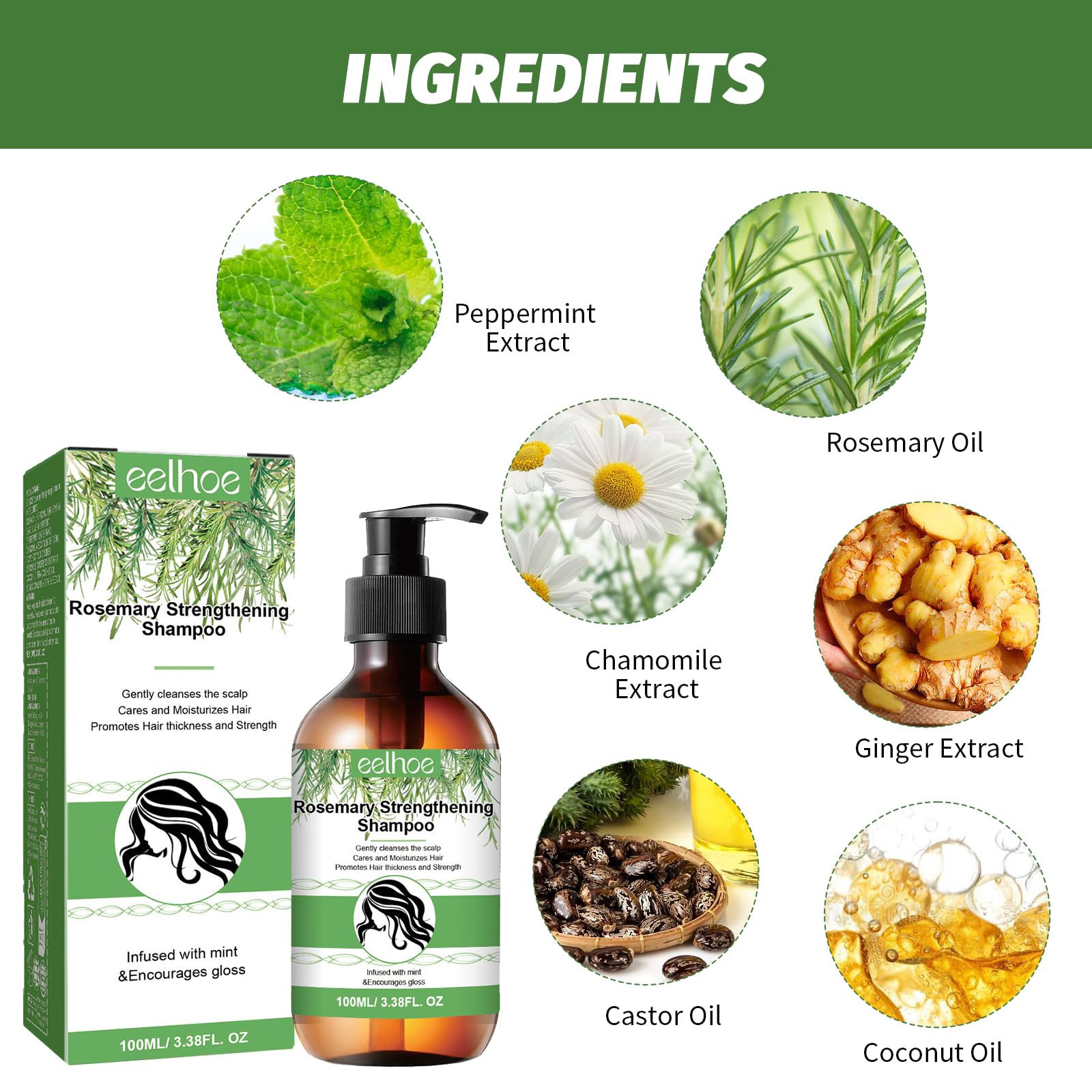 Шампунь Rosemary Hair Growth Oil Suitable for Care of the Scalp and Improving Hair Growth (100 мл), фото №3