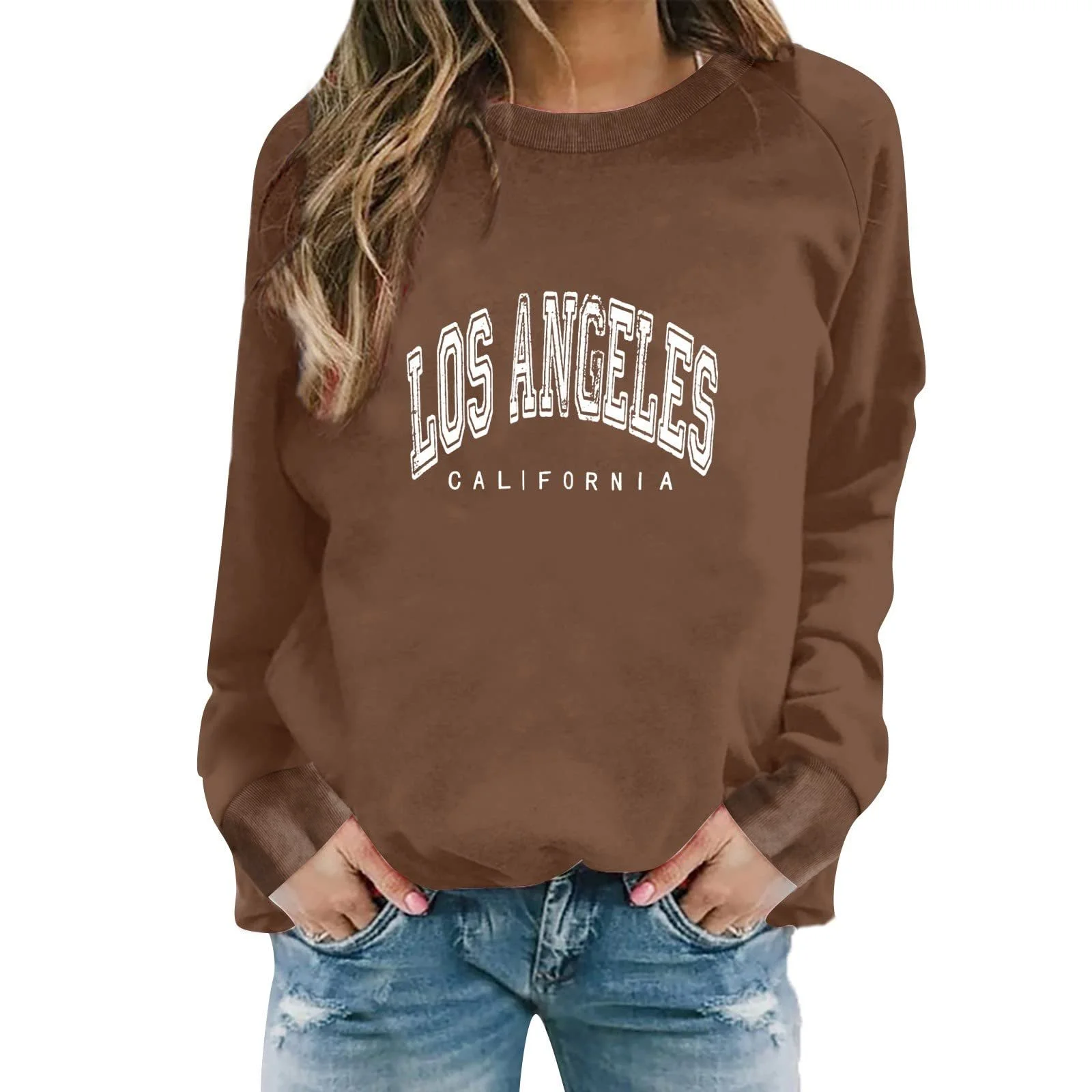 Женский свитшот Los Angeles California College, круглый вырез, однотонный, с буквами, фото №2