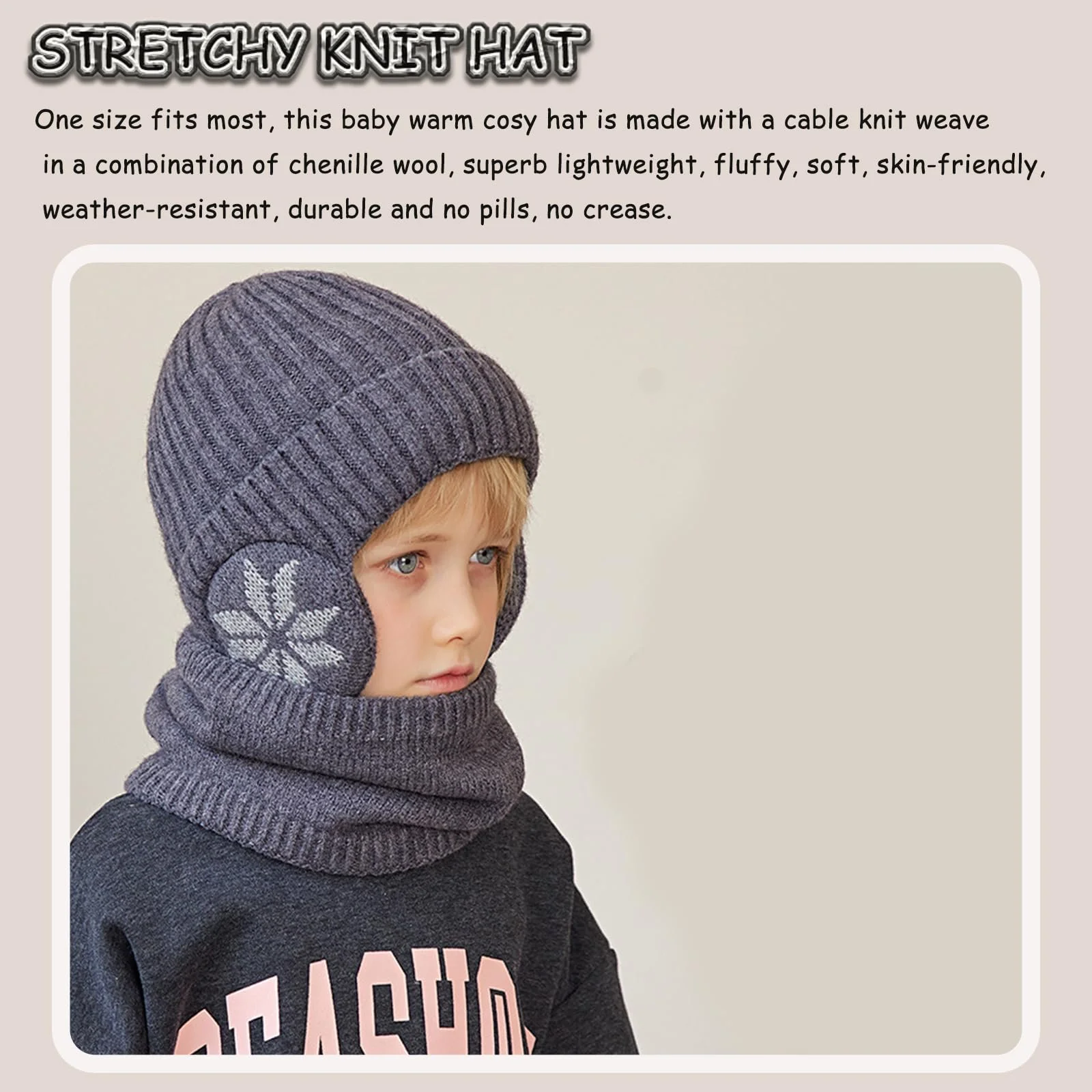 Шапка-ушанка iNelihoo детская зимняя, набор с шарфом, вязаная, с флисовой подкладкой, фото №6 Шапка-ушанка iNelihoo детская зимняя, набор с шарфом, вязаная, с флисовой подкладкой, фото №6