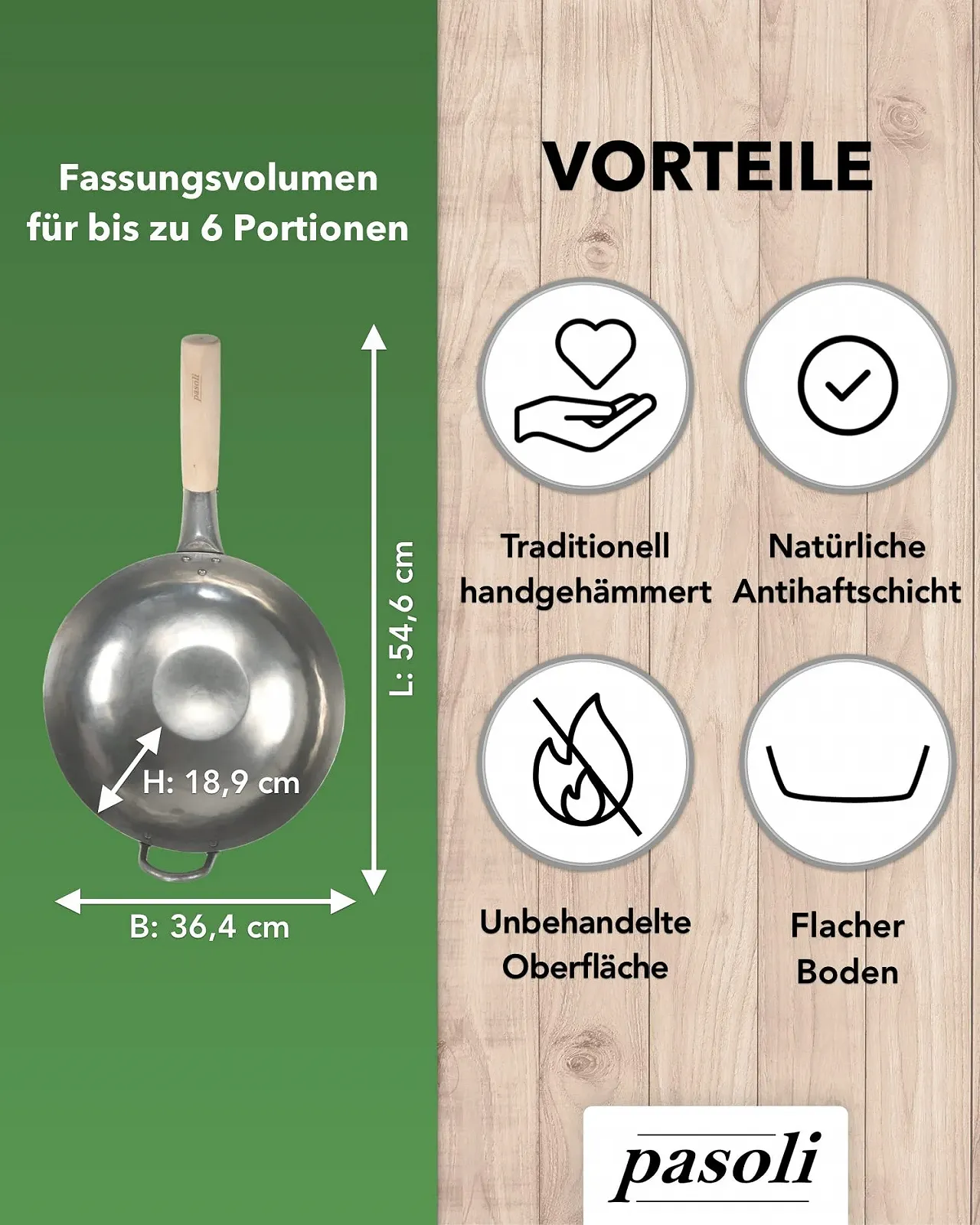 Сковорідка-Wok Pasoli Традиційна азіатська пательня 36 см, фото №2 Сковорідка-Wok Pasoli Традиційна азіатська пательня 36 см, фото №2