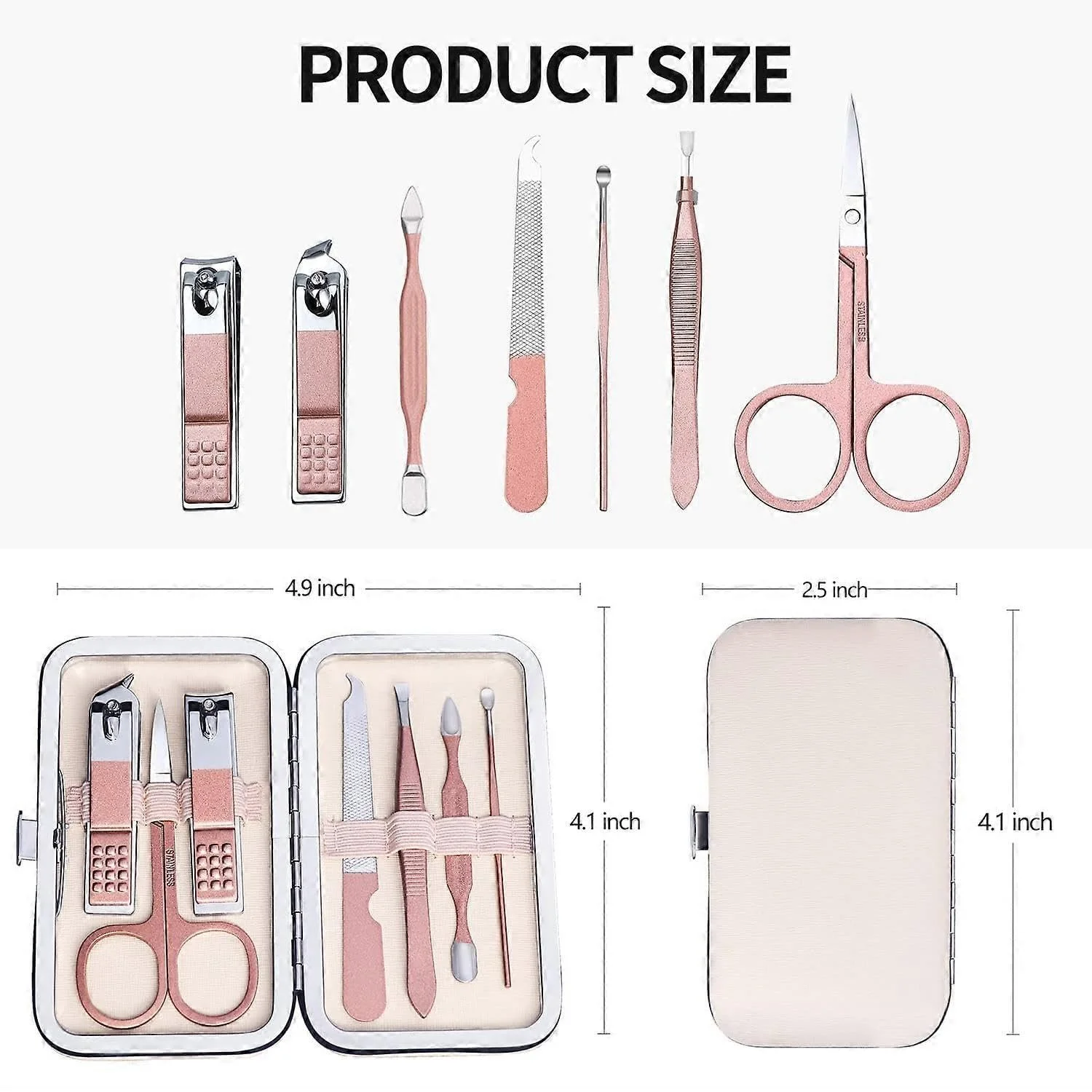 Набор для маникюра и педикюра с кусачками 7 в 1 Сталь, розовый, фото №4
