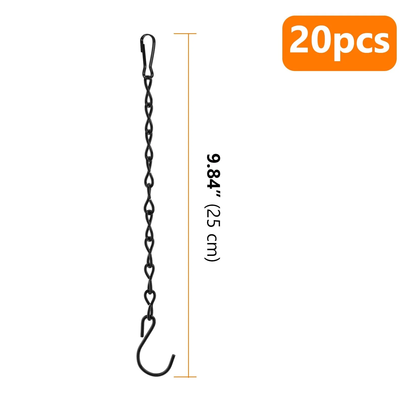 Металлические подвесные цепи с крючками 25 см черные 20 шт., фото №2
